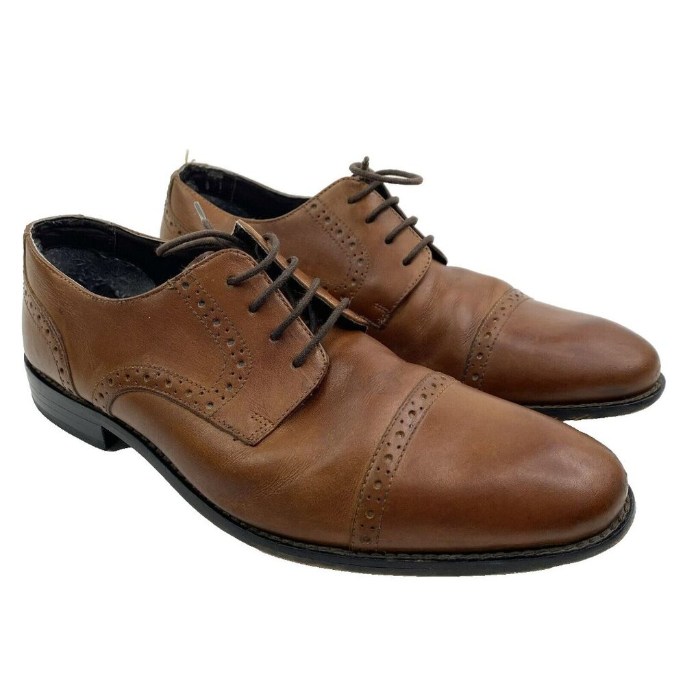 Stacy Adams Shoes Mens Size 10 Prescott Brown Leather Cap Toe Oxford 24858
